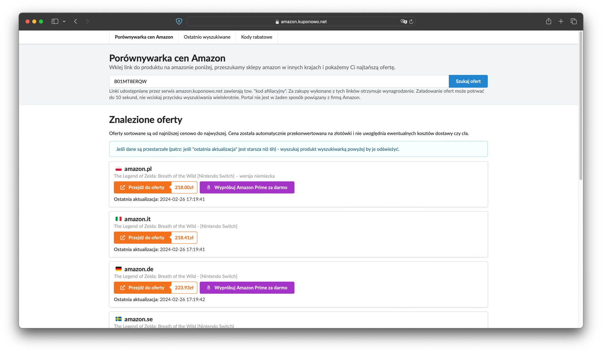 Porównywarka cen Amazon
