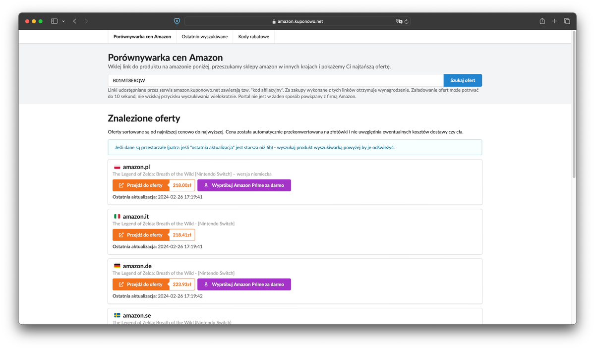 Porównywarka cen Amazon